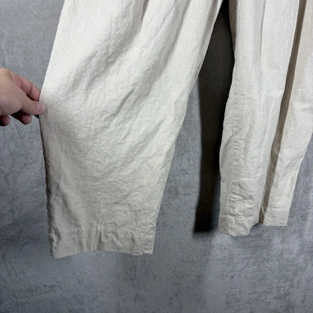 Zara Linen Blend Wide Leg Cropped Pants Size M Minimalist Chic Coastal Modern
